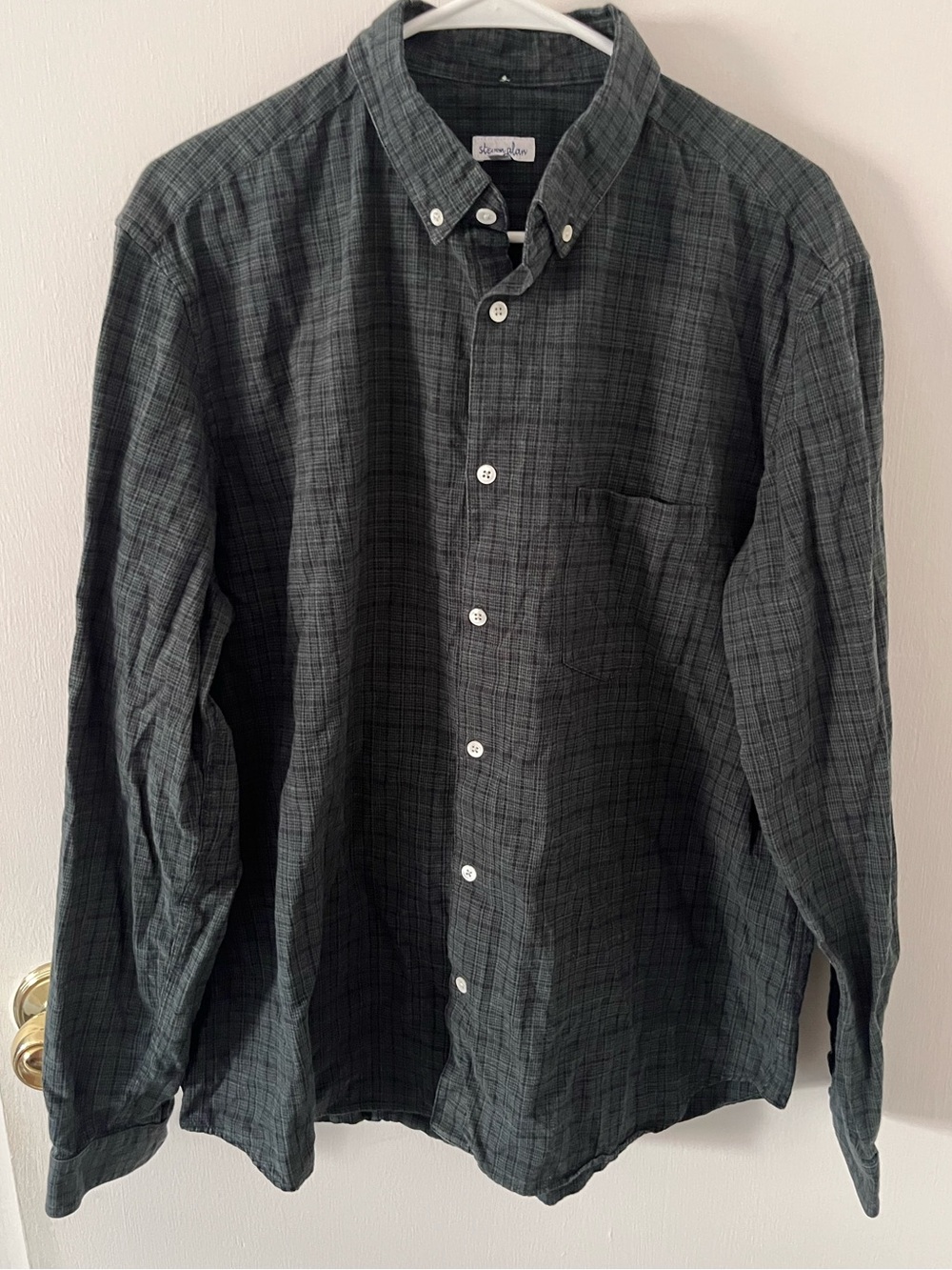 Steven Alan Mens Plaid Flannel Button Down Shirt Forest Green Navy XL